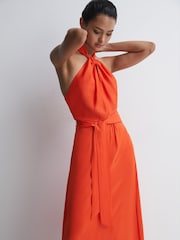 Reiss Orange Evelyn Fitted Halter Neck Midi Dress - Image 3 of 7