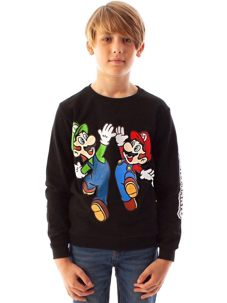 Vanilla Underground Black Boys Mario 100% Cotton Sweatshirt - Image 1 of 6