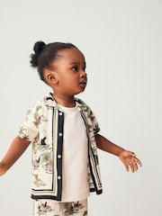 Green/Ecru Dino 100% Cotton Short Sleeves Printed Shirt and Shorts Set (3mths-12yrs) - Image 1 of 6