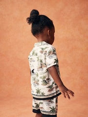 Green/Ecru Dino 100% Cotton Short Sleeves Printed Shirt and Shorts Set (3mths-12yrs) - Image 3 of 6