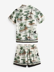 Green/Ecru Dino 100% Cotton Short Sleeves Printed Shirt and Shorts Set (3mths-12yrs) - Image 5 of 6