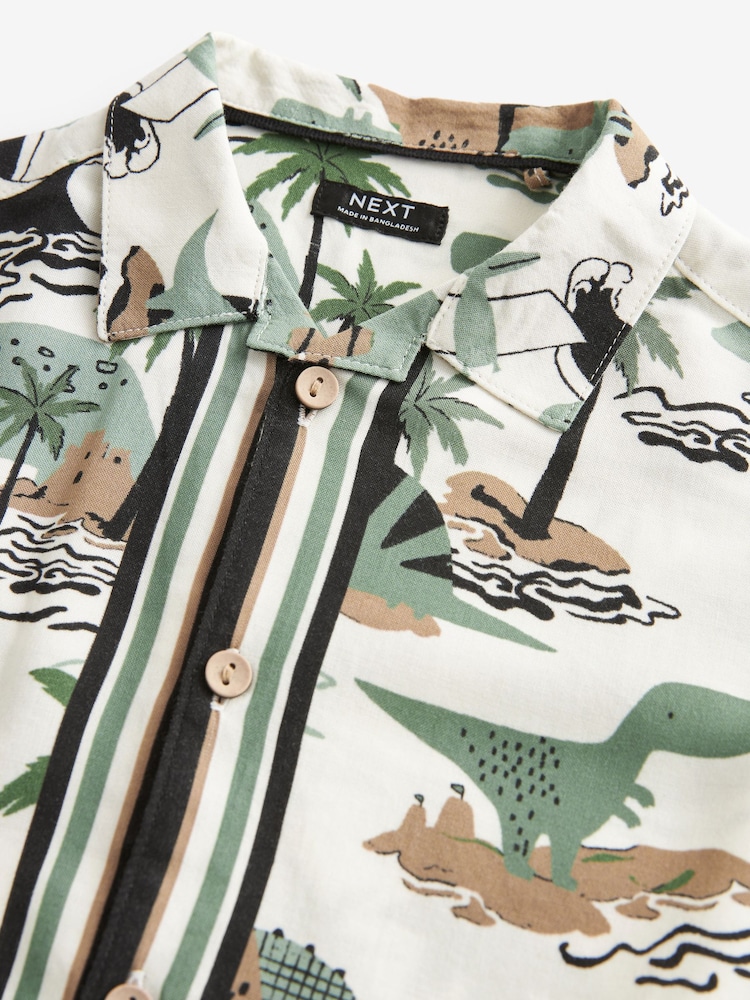 Green/Ecru Dino 100% Cotton Short Sleeves Printed Shirt and Shorts Set (3mths-12yrs) - Image 6 of 6