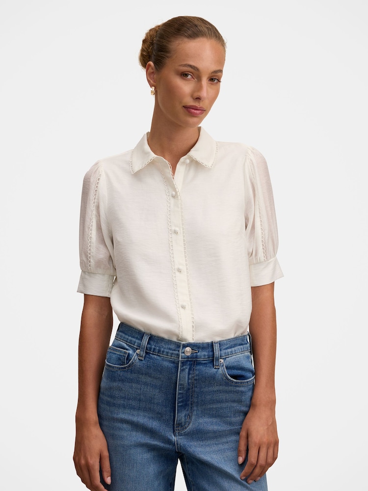 Forever New White Finley Trim Detail Blouse Contains Linen - Image 1 of 5 Forever New White Finley Trim Detail Blouse Contains Linen - Image 1 of 5