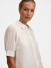 Forever New White Finley Trim Detail Blouse Contains Linen - Image 3 of 5