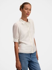 Forever New White Finley Trim Detail Blouse Contains Linen - Image 4 of 5