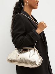 Metallic Clutch Bag with Cross-Body Chain - Image 2 of 9