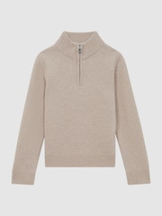 Reiss Oatmeal Melange Tempo Junior Slim Fit Knitted Half-Zip Funnel Neck Jumper - Image 2 of 6