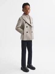 Reiss Oatmeal Melange Tempo Junior Slim Fit Knitted Half-Zip Funnel Neck Jumper - Image 4 of 6