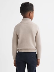 Reiss Oatmeal Melange Tempo Junior Slim Fit Knitted Half-Zip Funnel Neck Jumper - Image 5 of 6