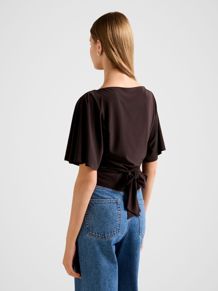 Forever New Brown Paige Flutter Sleeves Tie Back Top - Image 2 of 5