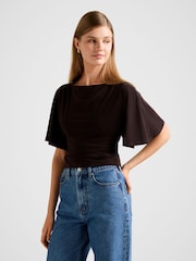 Forever New Brown Paige Flutter Sleeves Tie Back Top - Image 3 of 5