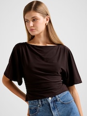 Forever New Brown Paige Flutter Sleeves Tie Back Top - Image 4 of 5