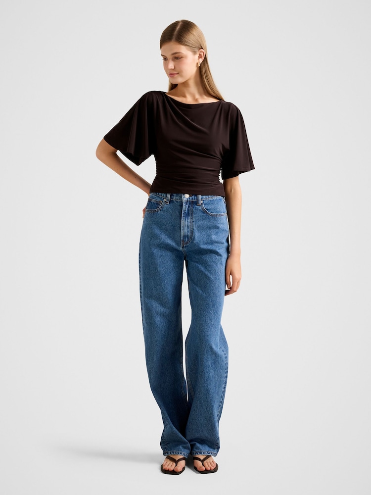 Forever New Brown Paige Flutter Sleeves Tie Back Top - Image 5 of 5