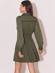 Lipsy Khaki Green Frogging Detail Collared Military Mini Dress - Image 5 of 6