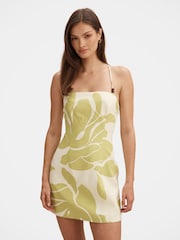 Forever New Yellow Isla Beaded Mini Dress Contains Linen - Image 1 of 5