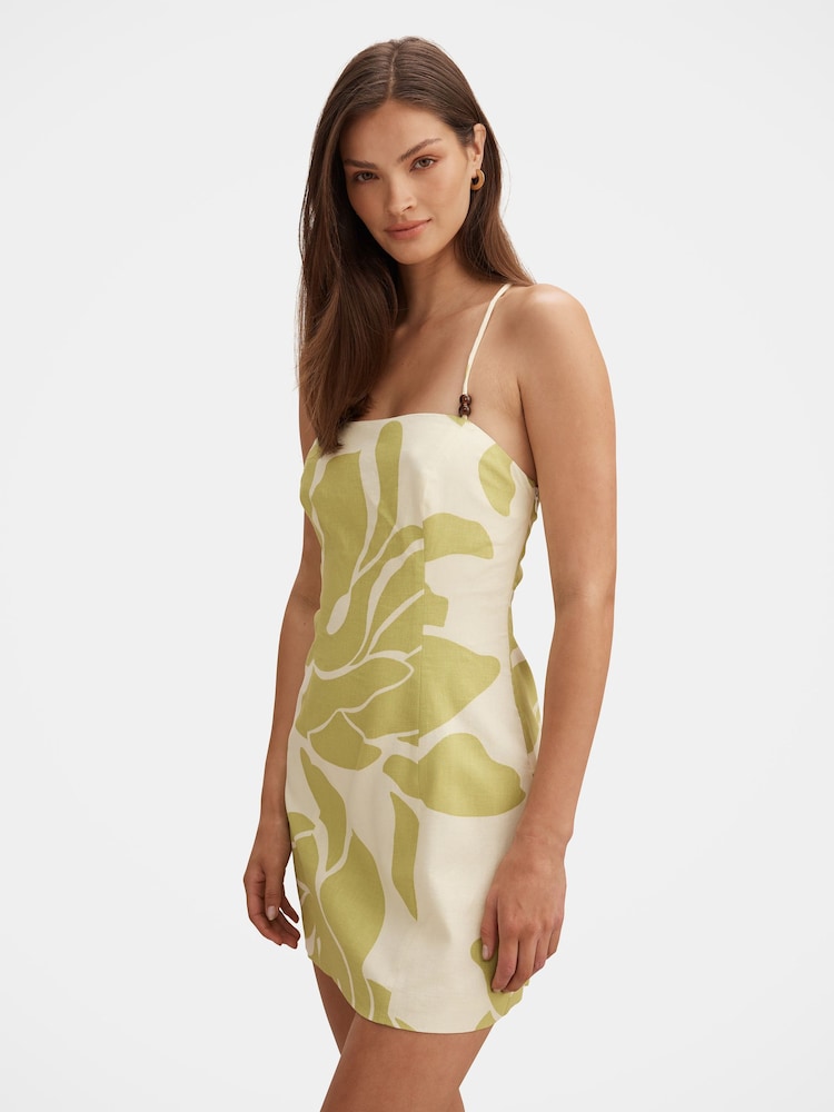 Forever New Yellow Isla Beaded Mini Dress Contains Linen - Image 2 of 5