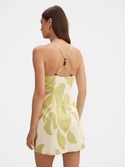 Forever New Yellow Isla Beaded Mini Dress Contains Linen - Image 3 of 5