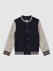 Reiss Navy/Stone Kansas Wool-Blend Melton Bomber Jacket - Image 2 of 6
