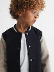 Reiss Navy/Stone Kansas Wool-Blend Melton Bomber Jacket - Image 4 of 6