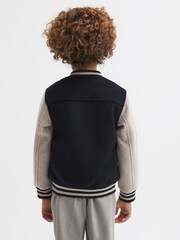 Reiss Navy/Stone Kansas Wool-Blend Melton Bomber Jacket - Image 5 of 6
