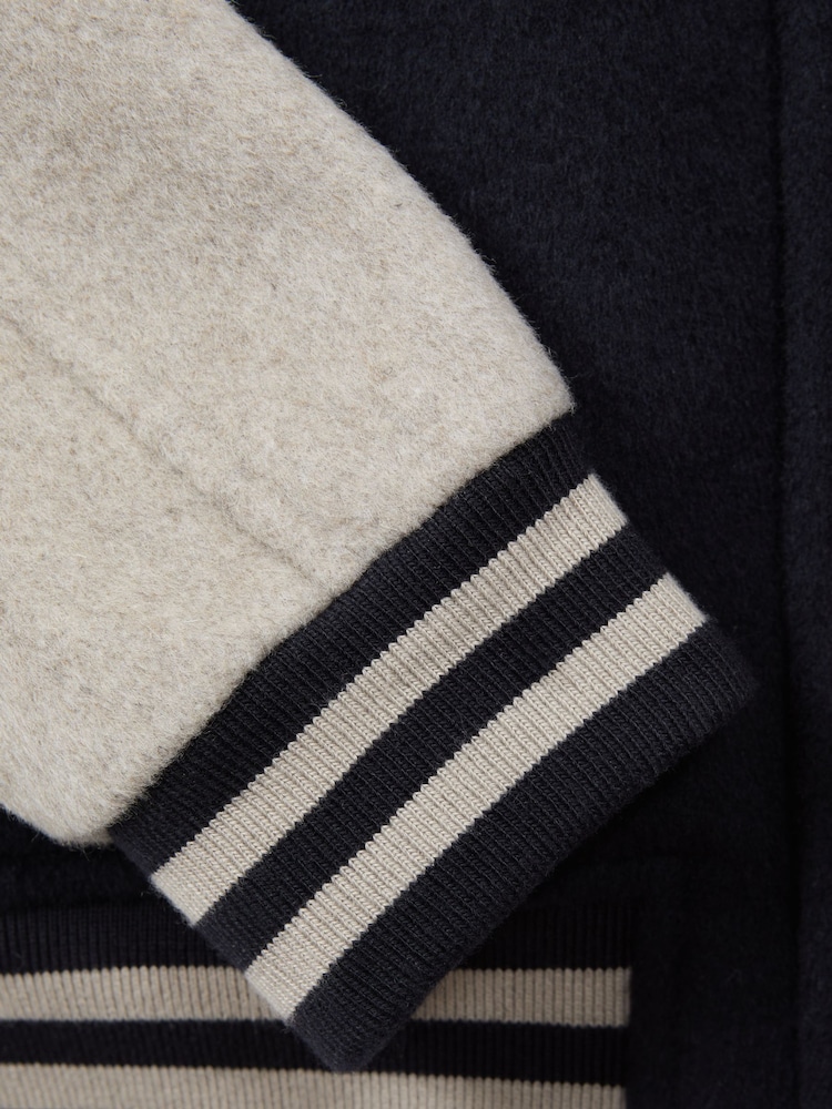 Reiss Navy/Stone Kansas Wool-Blend Melton Bomber Jacket - Image 6 of 6