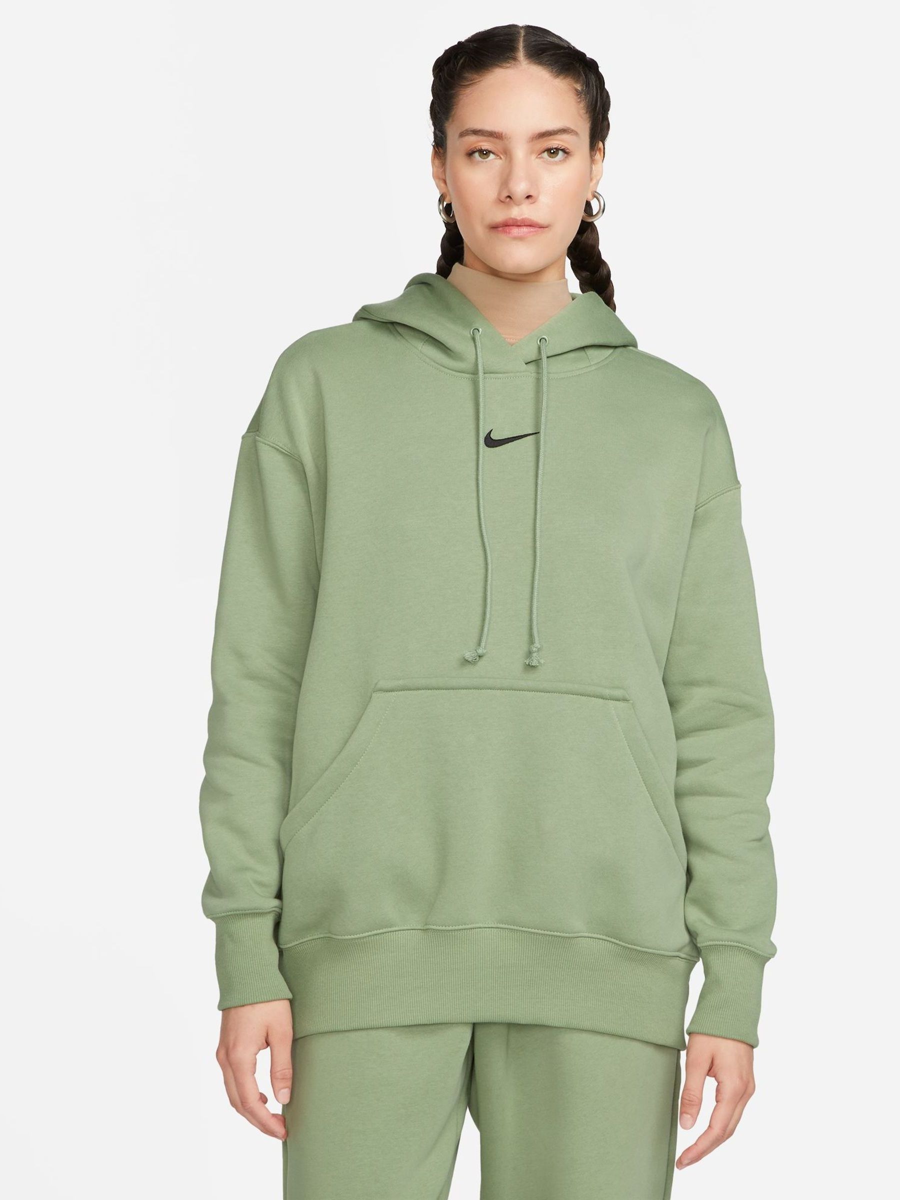 nike mini swoosh oversized green hoodie