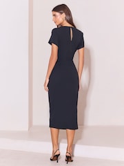 Lipsy Black Smart Knot Button Scuba Short Sleeve Midi Dress - Image 5 of 5
