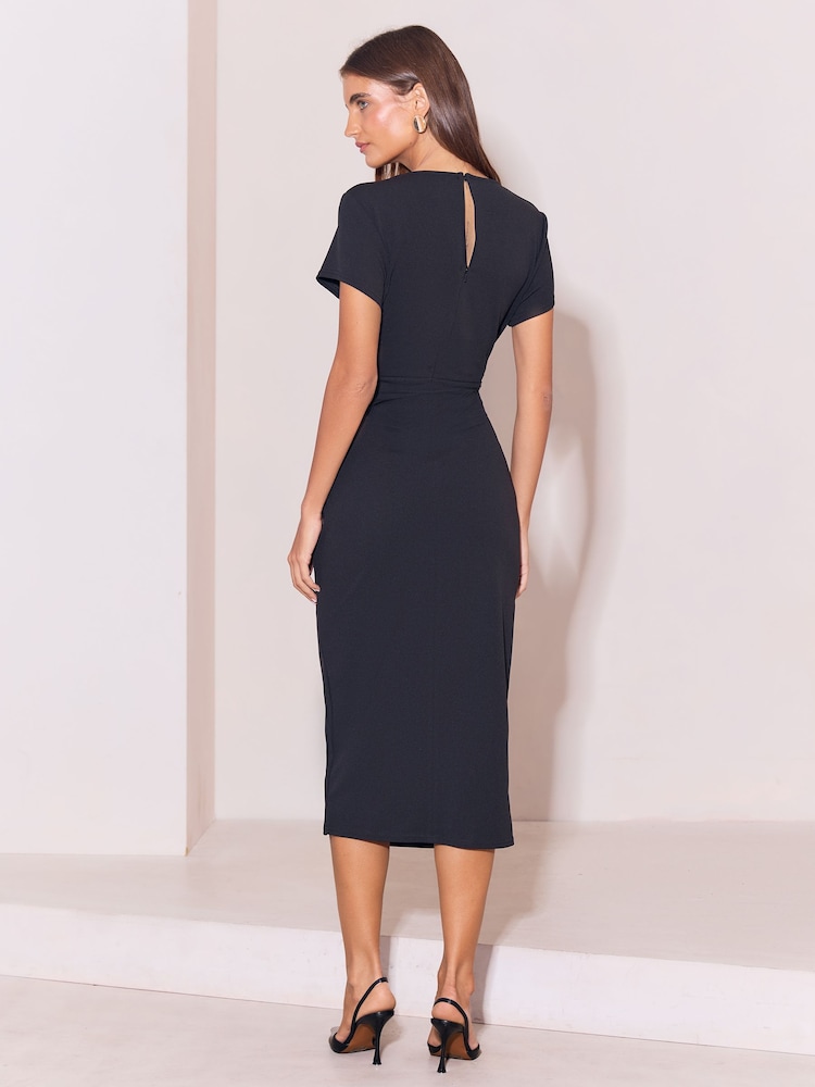 Lipsy Black Smart Knot Button Scuba Short Sleeve Midi Dress - Image 5 of 5