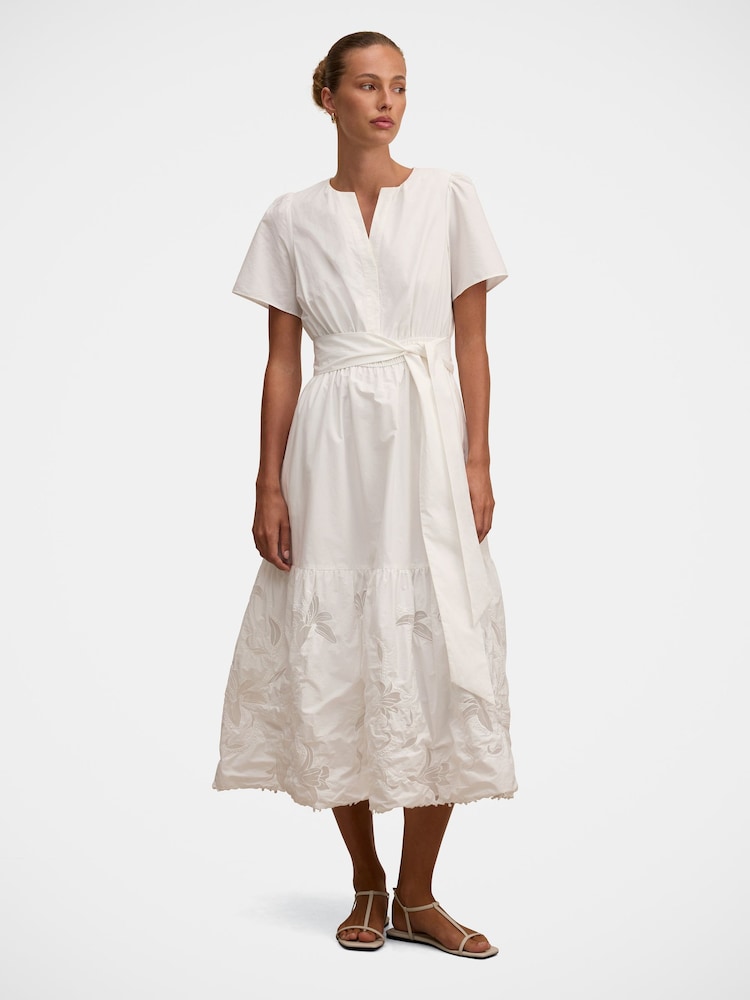 Forever New White Matilda Embroidered Tie Midi Dress - Image 1 of 4 Forever New White Matilda Embroidered Tie Midi Dress - Image 1 of 4
