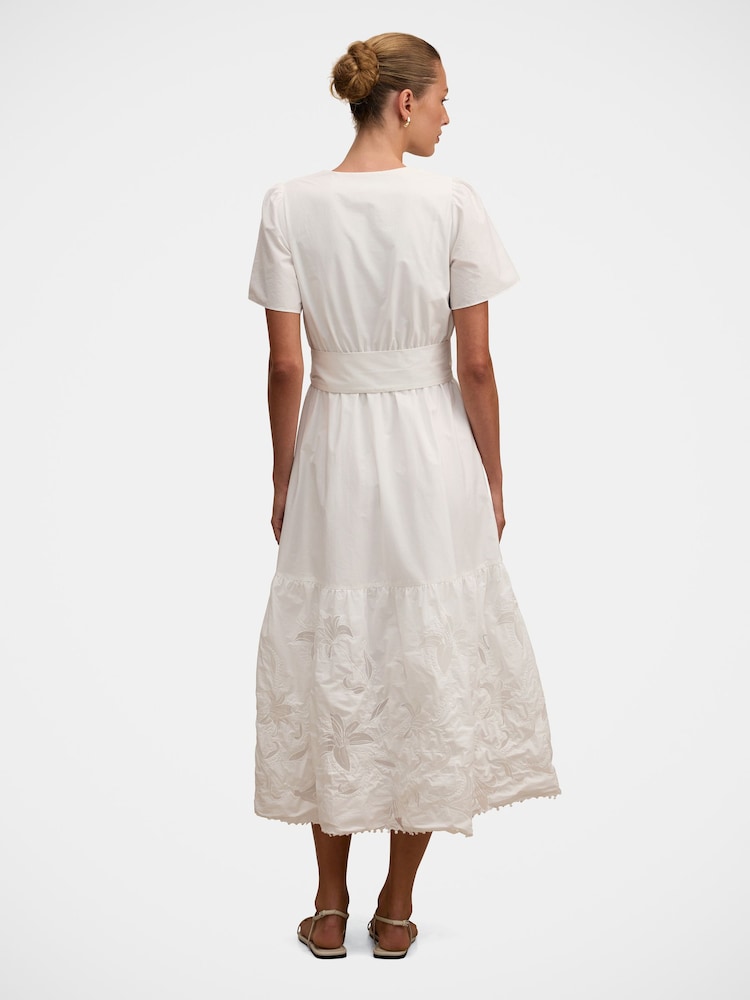 Forever New White Matilda Embroidered Tie Midi Dress - Image 2 of 4 Forever New White Matilda Embroidered Tie Midi Dress - Image 2 of 4
