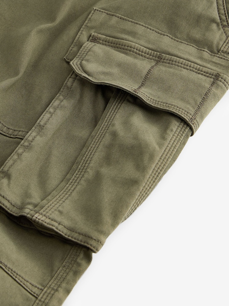Khaki Green Straight Authentic Stretch Cotton Blend Cargo Trousers - Image 10 of 10