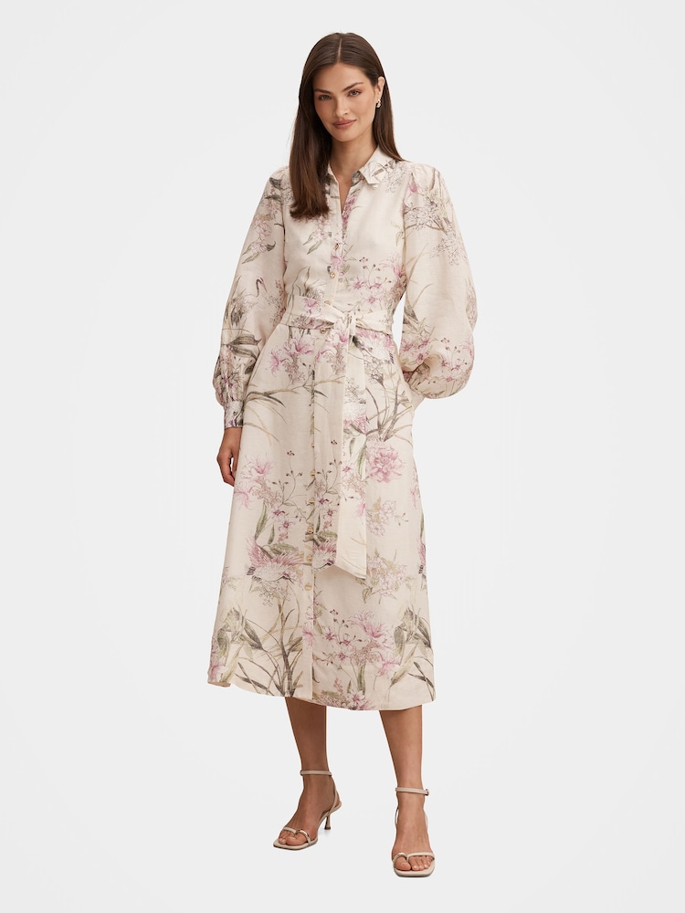 Forever New Cream Linen Blend Hazel Shirt Midi Dress - Image 1 of 4