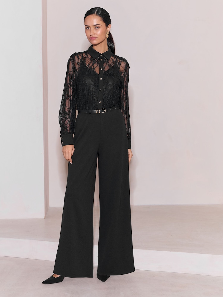 Lipsy Stretch Lace Jersey 2-in-1 Jumpsuit - 6的图像1｝