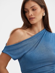 Forever New Blue Maia Asymmetric One Shoulder Top - Image 4 of 5