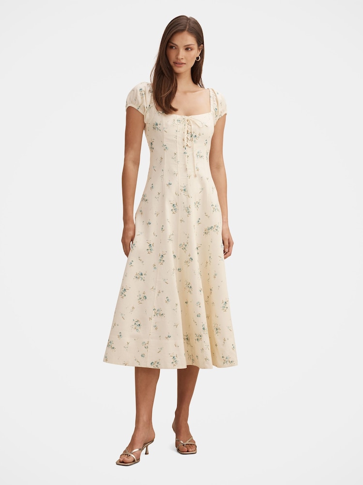 Forever New Cream Sallie Tie Front Midi Dress Contains Linen - Image 1 of 4 Forever New Cream Sallie Tie Front Midi Dress Contains Linen - Image 1 of 4
