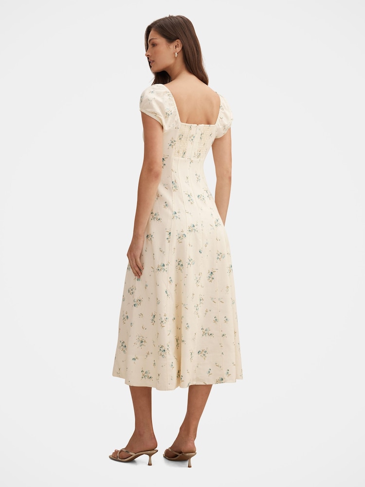 Forever New Cream Sallie Tie Front Midi Dress Contains Linen - Image 2 of 4 Forever New Cream Sallie Tie Front Midi Dress Contains Linen - Image 2 of 4