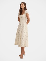 Forever New Cream Sallie Tie Front Midi Dress Contains Linen - Image 4 of 4