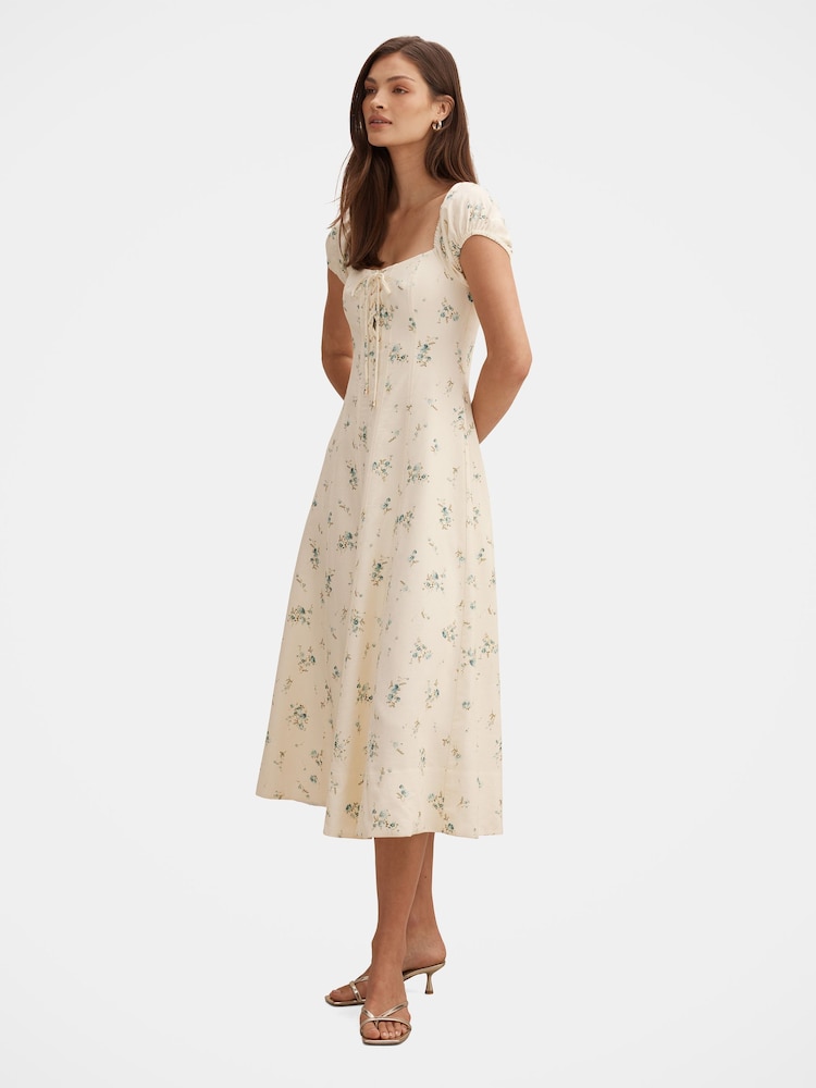 Forever New Cream Sallie Tie Front Midi Dress Contains Linen - Image 4 of 4 Forever New Cream Sallie Tie Front Midi Dress Contains Linen - Image 4 of 4