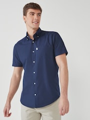 Navy Blue Easy Iron Button Down Short Sleeve Oxford Shirt - Image 1 of 7
