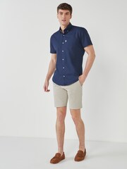 Navy Blue Easy Iron Button Down Short Sleeve Oxford Shirt - Image 3 of 7