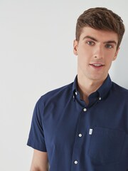 Navy Blue Easy Iron Button Down Short Sleeve Oxford Shirt - Image 4 of 7