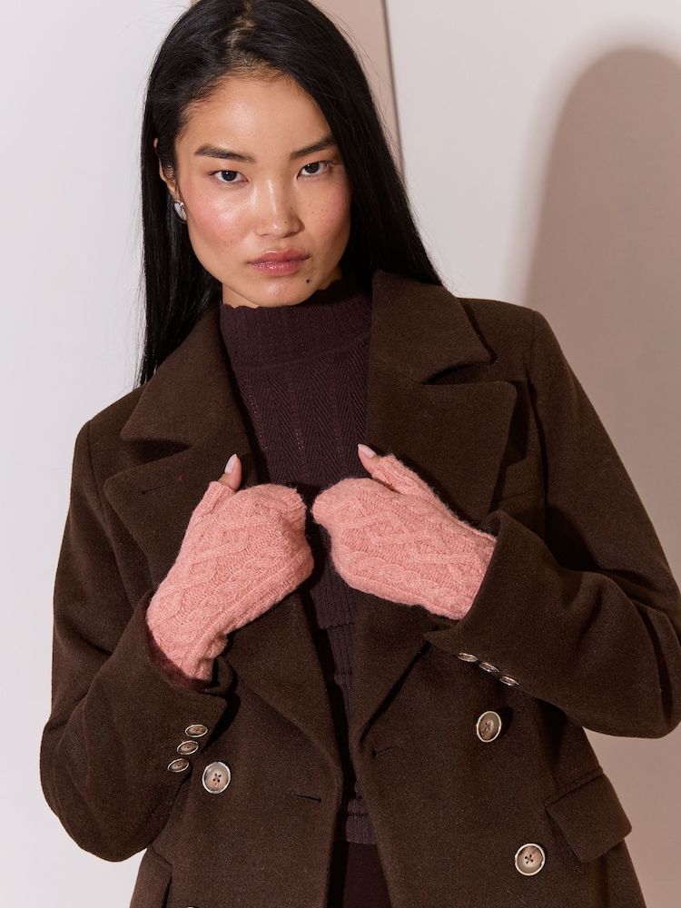 Lipsy Pink Cable Knite Fingerless Mittens - Image 2 of 6 Lipsy Pink Cable Knite Fingerless Mittens - Image 2 of 6