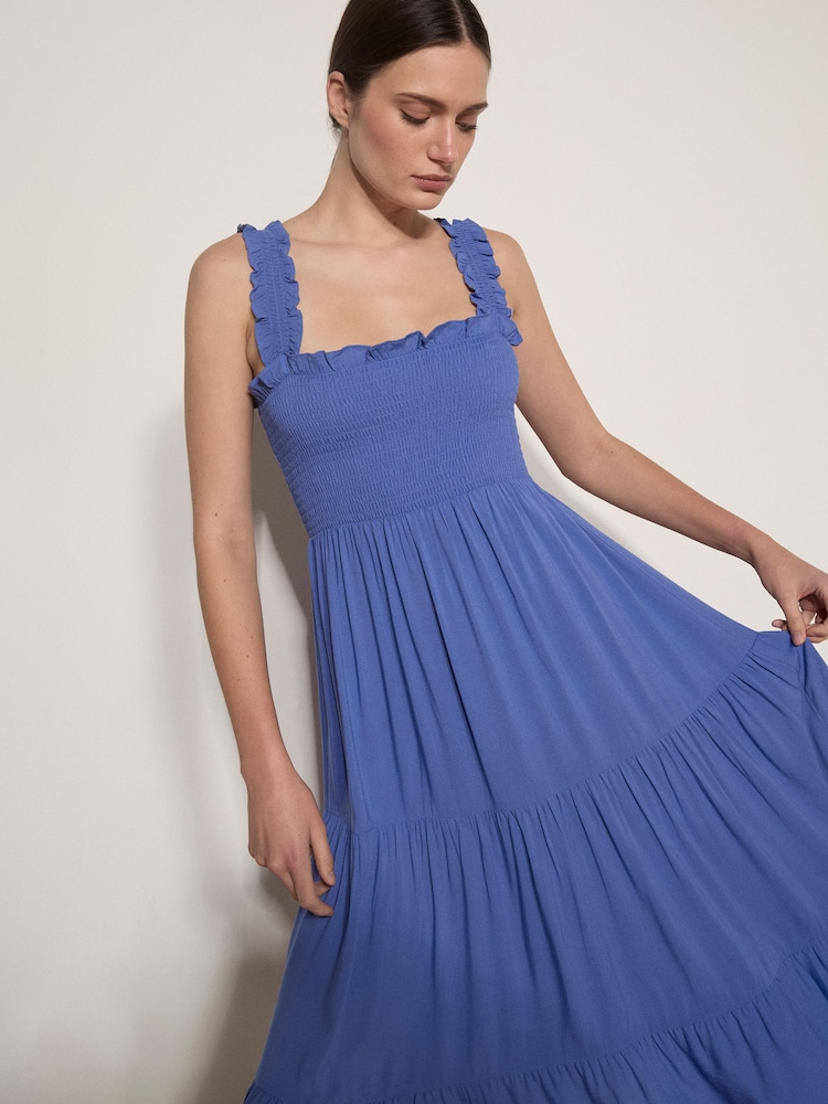Apricot Blue Smock Tiered Midi Dress - Image 4 of 4