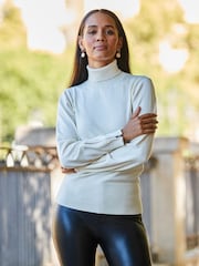 Sosandar White Roll Neck Zip Detail Jumper - Image 1 of 5