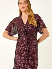 Roman Pink Sequin Twist Front Stretch Dress - Image 1 of 5