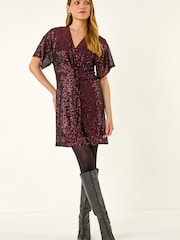 Roman Pink Sequin Twist Front Stretch Dress - Image 2 of 5