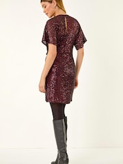 Roman Pink Sequin Twist Front Stretch Dress - Image 3 of 5