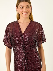 Roman Pink Sequin Twist Front Stretch Dress - Image 4 of 5