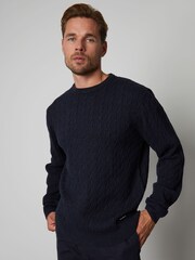 Threadbare Blue Cable Knit Crew Neck Jumper - Image 1 of 4