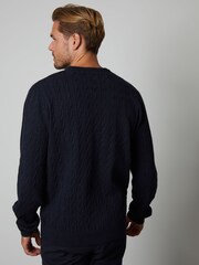 Threadbare Blue Cable Knit Crew Neck Jumper - Image 2 of 4